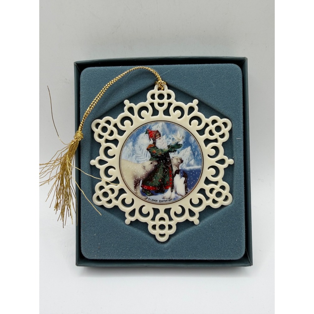 Lenox Snowflake Ornament Father Christmas Polar Bears‎ Inter Art Ivory China Box